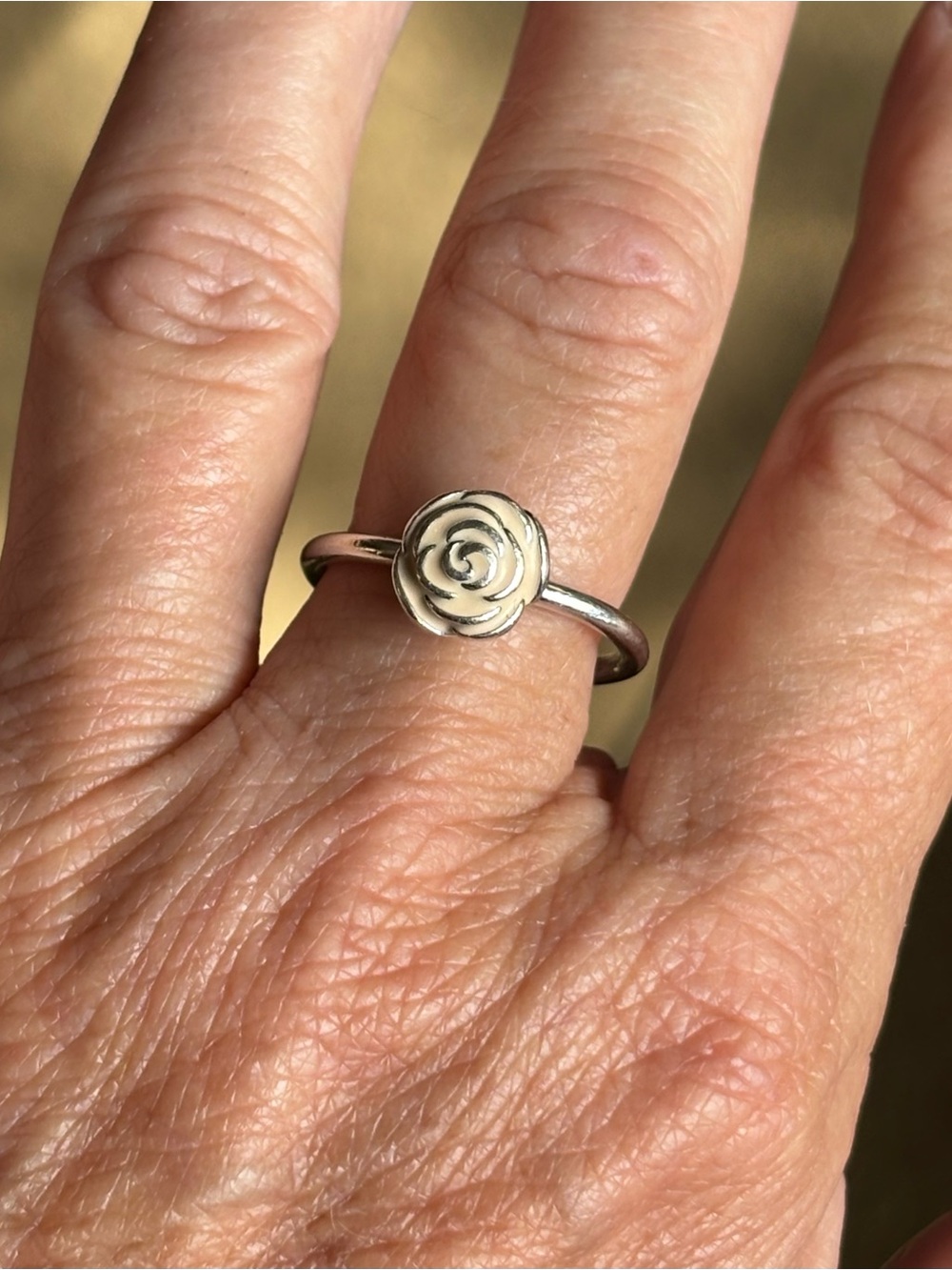 Sterling Silver Rose Ring with Cream Enamel - Picture 3 of 9